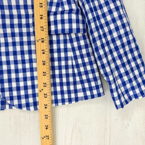 J.Crew Campbell Linen Blazer‎ Size 4 Gingham Blue Casual Office Career Preppy - Picture 13 of 16